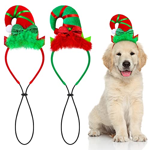 Tiibot 2 Pack Christmas Dog Headband Christmas Pet Elf Costume Hair Hoop Adjustable Xmas Pet Headwear Holiday Pet Costume Accessory for Dog Puppy Cat