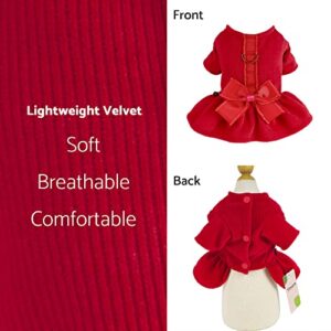 Fitwarm Dog Harness Dress with Leash Set, Christmas Dog Clothes for Small Dogs Girl, Cat Winter Apparel, Red, Medium