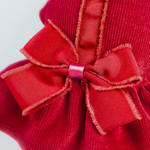 Fitwarm Dog Harness Dress with Leash Set, Christmas Dog Clothes for Small Dogs Girl, Cat Winter Apparel, Red, Medium