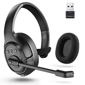 trucker bluetooth headset, wireless headphones with usb dongle for pc, ai-powered environmental noise cancelling microphone (enc), 99ft long wireless range, 57hrs on-ear trucker headsets