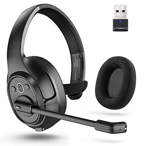 Trucker Bluetooth Headset, Wireless Headphones with USB Dongle for PC, AI-Powered Environmental Noise Cancelling Microphone (ENC), 99ft Long Wireless Range, 57Hrs On-Ear Trucker Headsets