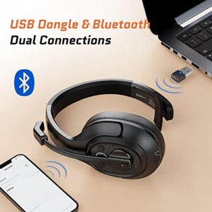 Trucker Bluetooth Headset, Wireless Headphones with USB Dongle for PC, AI-Powered Environmental Noise Cancelling Microphone (ENC), 99ft Long Wireless Range, 57Hrs On-Ear Trucker Headsets