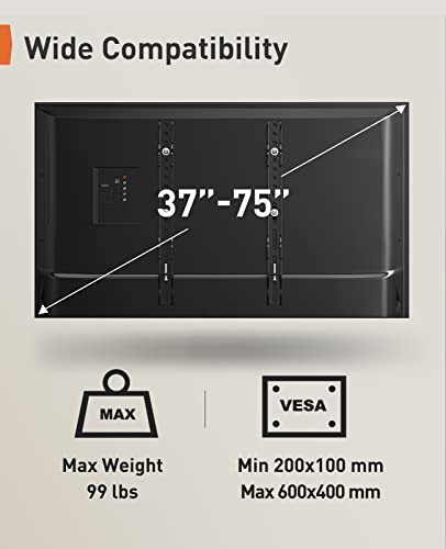 Perlegear Ceiling TV Mount, Hanging TV Mount for 37-75 inch Flat or Curved TVs up to 99 lbs, Full Motion TV Bracket with Swivel, Tilt, Max VESA 600x400mm, PGLCM1