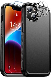 justcool 5-in-1 iphone 14 plus case: 10ft military-grade drop protection, 2 tempered glass & camera lens protectors, full-body shockproof (black)