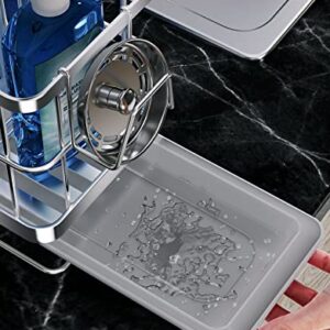HapiRm Kitchen Sink Caddy with Adjustable Partitions, SUS304 Stainless Steel Kitchen Sponge Holder with Drain Tray, Wall Mounted and Countertop Dual-Use Kitchen Sink Organizer for Kitchen-Silver