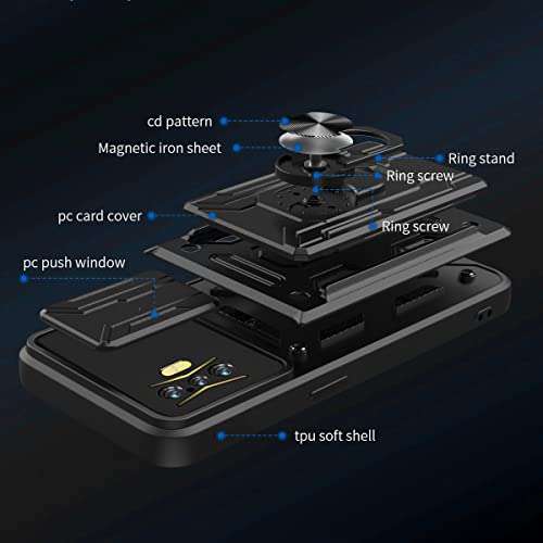 Ysnzaq Camera Protection Case for Xiaomi Poco F4 GT/Redmi K50 Gaming, Magnetic Car Mount with Independent Card Slot Slim Shockproof Cover for Xiaomi Poco F4 GT/Redmi K50 Gaming LJ Black