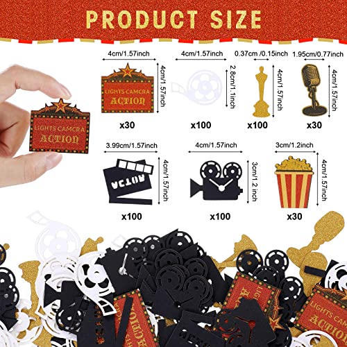 490 Pcs Movie Confetti Movie Night Decoration Glitter Confetti Movie Party Table Decorations Red Golden Black Confetti for Movie Night Movie Birthday Party Supplies