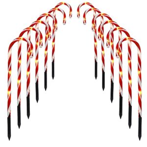 dazzle bright 16" 10 pack christmas candy cane pathway markers, 60 led outdoor waterproof candy light with 8 modes for walkway garden lawn christmas decorations