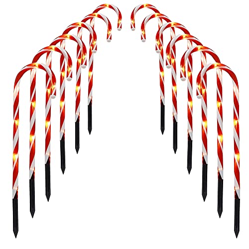 Dazzle Bright 16" 10 Pack Christmas Candy Cane Pathway Markers, 60 LED Outdoor Waterproof Candy Light with 8 Modes for Walkway Garden Lawn Christmas Decorations