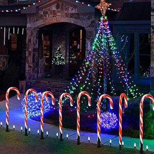 Dazzle Bright 16" 10 Pack Christmas Candy Cane Pathway Markers, 60 LED Outdoor Waterproof Candy Light with 8 Modes for Walkway Garden Lawn Christmas Decorations