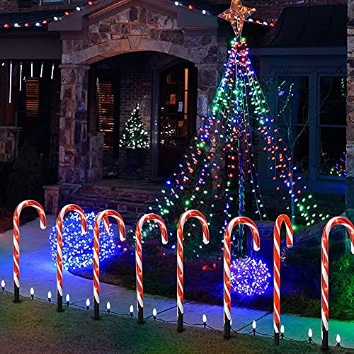 Dazzle Bright 16" 10 Pack Christmas Candy Cane Pathway Markers, 60 LED Outdoor Waterproof Candy Light with 8 Modes for Walkway Garden Lawn Christmas Decorations