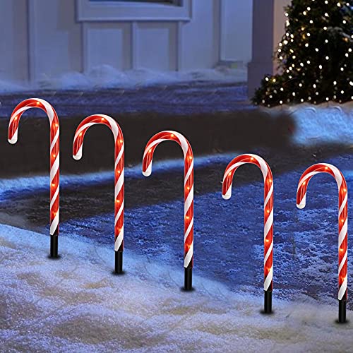 Dazzle Bright 16" 10 Pack Christmas Candy Cane Pathway Markers, 60 LED Outdoor Waterproof Candy Light with 8 Modes for Walkway Garden Lawn Christmas Decorations