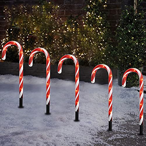 Dazzle Bright 16" 10 Pack Christmas Candy Cane Pathway Markers, 60 LED Outdoor Waterproof Candy Light with 8 Modes for Walkway Garden Lawn Christmas Decorations