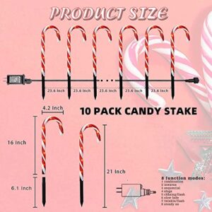 Dazzle Bright 16" 10 Pack Christmas Candy Cane Pathway Markers, 60 LED Outdoor Waterproof Candy Light with 8 Modes for Walkway Garden Lawn Christmas Decorations