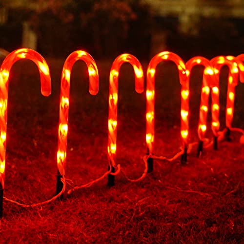 Dazzle Bright 16" 10 Pack Christmas Candy Cane Pathway Markers, 60 LED Outdoor Waterproof Candy Light with 8 Modes for Walkway Garden Lawn Christmas Decorations