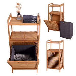 lestar bathroom hamper laundry basket bamboo storage organizer (type 3-w/2 tier shelf)