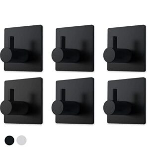 jiqgozban upgraded adhesive hooks heavy duty 6 packs, thickened wall hooks stainless steel sus304 towel hooks, heavy duty hooks bathrooms wall mount for hanging coat, hat, towel, robe (black)