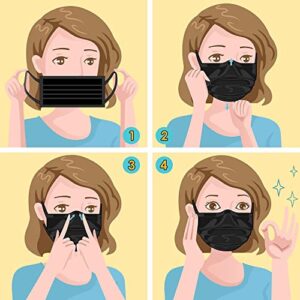 ZD Black Disposable Face Masks 100 Pcs, Breathable Face Mask for Men Women, 3- Ply Comfortable Filter Protection Adult Masks with Adjustable Nose Wire & Elastic Ear Loop