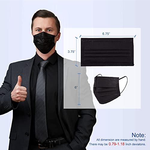 ZD Black Disposable Face Masks 100 Pcs, Breathable Face Mask for Men Women, 3- Ply Comfortable Filter Protection Adult Masks with Adjustable Nose Wire & Elastic Ear Loop