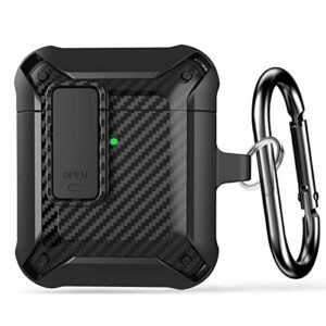 lopnord for airpod case with lock compatible with apple airpods case 2nd generation case, rugged case cover for airpods 1st charging case with keychain for men women[front led visible]