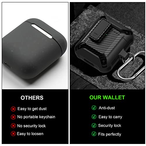 Lopnord for Airpod Case with Lock Compatible with Apple Airpods Case 2nd Generation Case, Rugged Case Cover for AirPods 1st Charging Case with Keychain for Men Women[Front LED Visible]