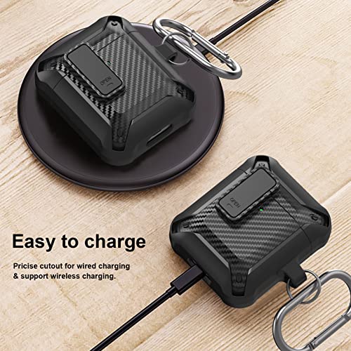 Lopnord for Airpod Case with Lock Compatible with Apple Airpods Case 2nd Generation Case, Rugged Case Cover for AirPods 1st Charging Case with Keychain for Men Women[Front LED Visible]