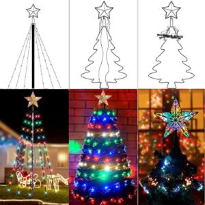 Dazzle Bright Christmas Tree Lights with Star Topper, 300 LED Waterfall Tree Lights with Remote & 11 Modes, 6.6FT X 12 Lines Christmas Lights for Outdoor Yard Xmas Tree (Warm White & Multi-Colored)