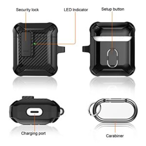 Lopnord for Airpod Case with Lock Compatible with Apple Airpods Case 2nd Generation Case, Rugged Case Cover for AirPods 1st Charging Case with Keychain for Men Women[Front LED Visible]