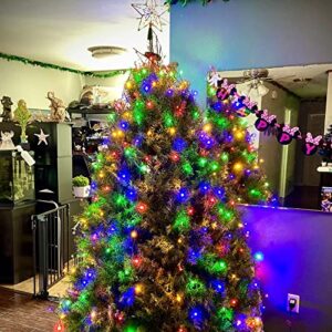 Dazzle Bright Christmas Tree Lights with Star Topper, 300 LED Waterfall Tree Lights with Remote & 11 Modes, 6.6FT X 12 Lines Christmas Lights for Outdoor Yard Xmas Tree (Warm White & Multi-Colored)