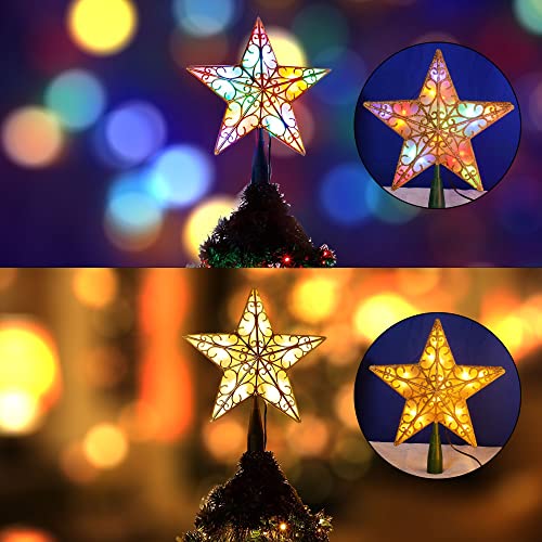 Dazzle Bright Christmas Tree Lights with Star Topper, 300 LED Waterfall Tree Lights with Remote & 11 Modes, 6.6FT X 12 Lines Christmas Lights for Outdoor Yard Xmas Tree (Warm White & Multi-Colored)