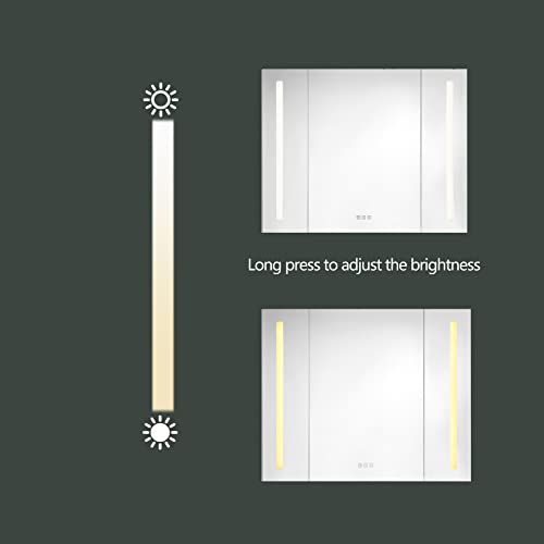 Bathlink Lighted Medicine Cabinet, LED Medicine Cabinet with Mirror, 30"×27.5"×5", Recessed & Surface Mount Medicine Cabinet, LED Medicine Cabinet Mirror for Bathroom, Defog, Dimmer, 3 Doors