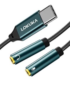 lokuka usb c to 2 trs 3.5mm headphone mic splitter adapter, build-in hi-res dac chip for dual-plug pc gaming headset to type-c laptop, tablet, mobile phone, ps5, and more (12 inch)