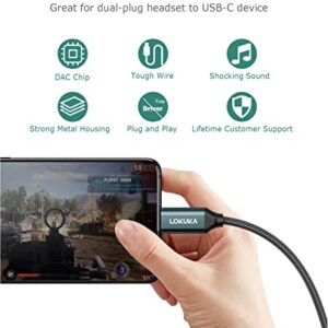 LOKUKA USB C to 2 TRS 3.5mm Headphone Mic Splitter Adapter, Build-in Hi-Res DAC Chip for Dual-Plug PC Gaming Headset to Type-C Laptop, Tablet, Mobile Phone, PS5, and More (12 inch)