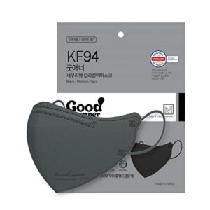 launtree good manner mask bird beak type 2d (l size / 20p)+ kf94 mask 1pcs set- for adult 4-layers filter kf94 face protection color mask [made in korea] (black)