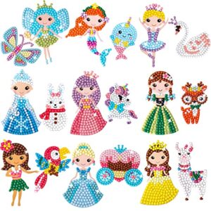 cymbana diamond painting kits for kids 18 pcs princess and their buddy gen art sticker for kids ages 6-8 8-12 contains unicorn, mermaid