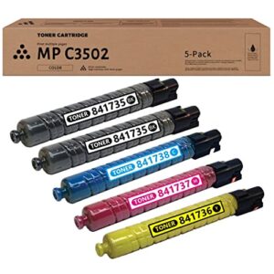 juhasg mp c3502 841735 841738 841737 841736 compatible toner cartridge replacement for ricoh savin mp c3002 c3502 aficio mp c3002 c3502 printer(5 pack, 2bk/c/m/y)