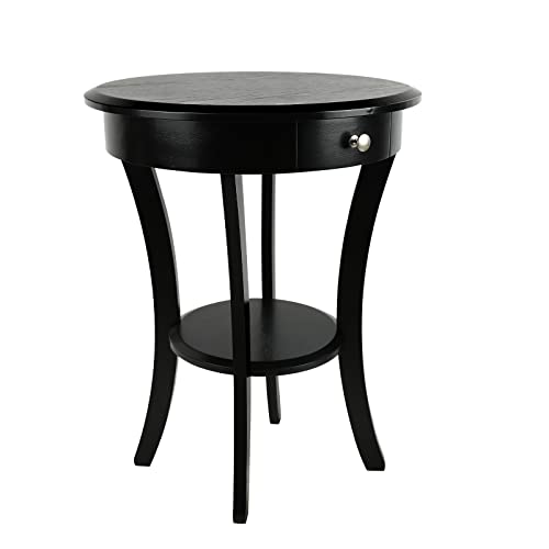 ECOMEX Round Wood Side Table, 20 Inch Wood Curved Legs Living Room Table with Storage Shelf with Intersecting Pedestal Base, Black End Tables for Kitchen, Dining Room, Bedroom, Coffee Bar, Sofa