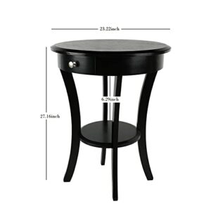 ECOMEX Round Wood Side Table, 20 Inch Wood Curved Legs Living Room Table with Storage Shelf with Intersecting Pedestal Base, Black End Tables for Kitchen, Dining Room, Bedroom, Coffee Bar, Sofa