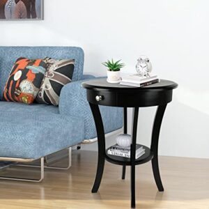 ECOMEX Round Wood Side Table, 20 Inch Wood Curved Legs Living Room Table with Storage Shelf with Intersecting Pedestal Base, Black End Tables for Kitchen, Dining Room, Bedroom, Coffee Bar, Sofa