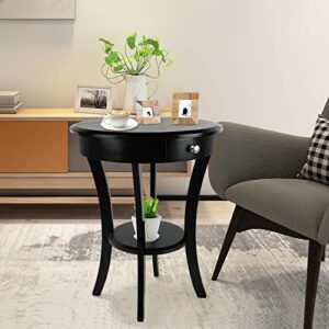 ECOMEX Round Wood Side Table, 20 Inch Wood Curved Legs Living Room Table with Storage Shelf with Intersecting Pedestal Base, Black End Tables for Kitchen, Dining Room, Bedroom, Coffee Bar, Sofa