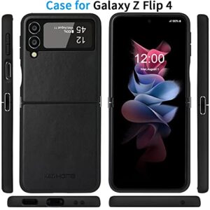 KEZiHOME Samsung Galaxy Z Flip 4 Case, Samsung Z Flip 4 Genuine Leather Case, Slim Thin Shockproof Full-Body Protective Cover Phone Case Compatible with Galaxy Z Flip 4 5G (Black)