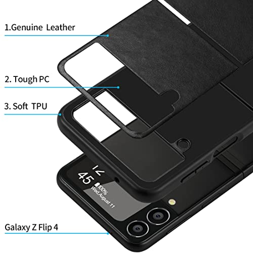 KEZiHOME Samsung Galaxy Z Flip 4 Case, Samsung Z Flip 4 Genuine Leather Case, Slim Thin Shockproof Full-Body Protective Cover Phone Case Compatible with Galaxy Z Flip 4 5G (Black)
