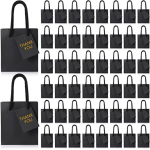 zhehao 50 pack mini gift bags, 4 x 2.75 x 4.5 inches paper bags with gift tags, extra small paper gift bags with handles for birthday gifts, party favors, weddings, baby showers (black)