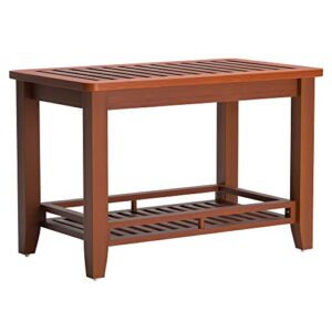 zoopolyn bamboo shower bench stool with storage shelf shower bath seat for shaving legs waterproof in bathroom & inside shower brown
