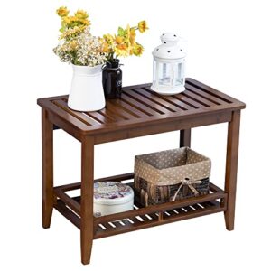 Zoopolyn Bamboo Shower Bench Stool with Storage Shelf Shower Bath Seat for Shaving Legs Waterproof in Bathroom & Inside Shower Brown