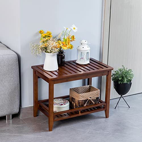 Zoopolyn Bamboo Shower Bench Stool with Storage Shelf Shower Bath Seat for Shaving Legs Waterproof in Bathroom & Inside Shower Brown