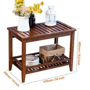 Zoopolyn Bamboo Shower Bench Stool with Storage Shelf Shower Bath Seat for Shaving Legs Waterproof in Bathroom & Inside Shower Brown