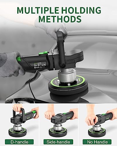 Ginour Buffer Polisher, 6 inch Dual Action Buffer for Car Detailing, Variable Speed Random Orbital Car Buffer with 2 Handles, 5 Buffing Pads & Packing Bag