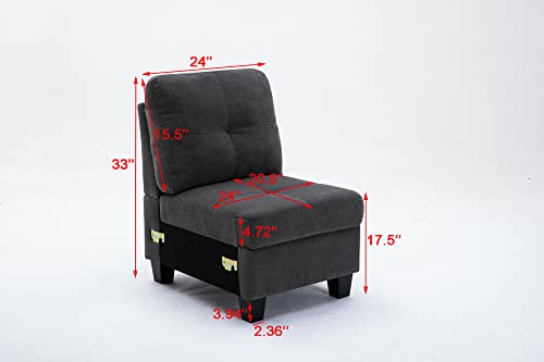 Aeffze Middle Module for Sofa Modular Modern Armless Couch Chair for Living Room (Dark Grey) F8001-HOME F8001-HOME