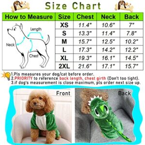 CAISANG Small Pet Halloween Costumes Cute Green Dog Hoodie Dinosaur Cosplay Clothing Winter Warm Onesies Coat Cat Cold Weather Clothes Velvet Pajamas Doggie Outfit Funny Apparel for Small Dogs XS